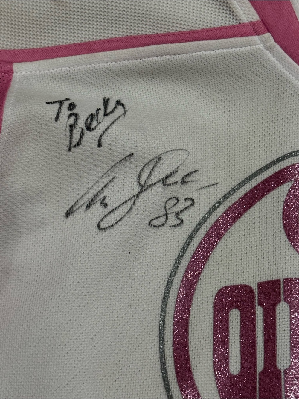 NHL Women's White and Pink Mesh Jersey Tank with Glitter Logo